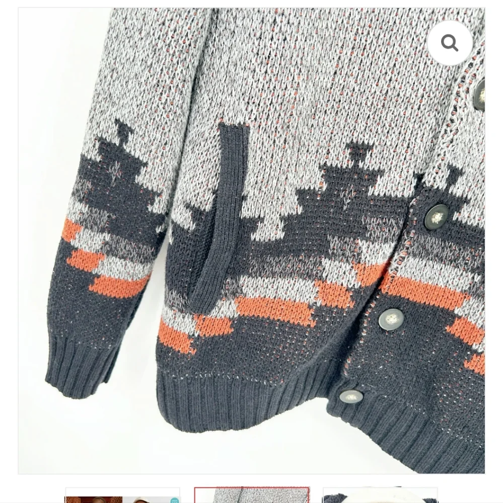 Urban Outfitters Men's Grey Black Southwestern Aztec Fox Grandpa Sweater Medium - Picture 4 of 16